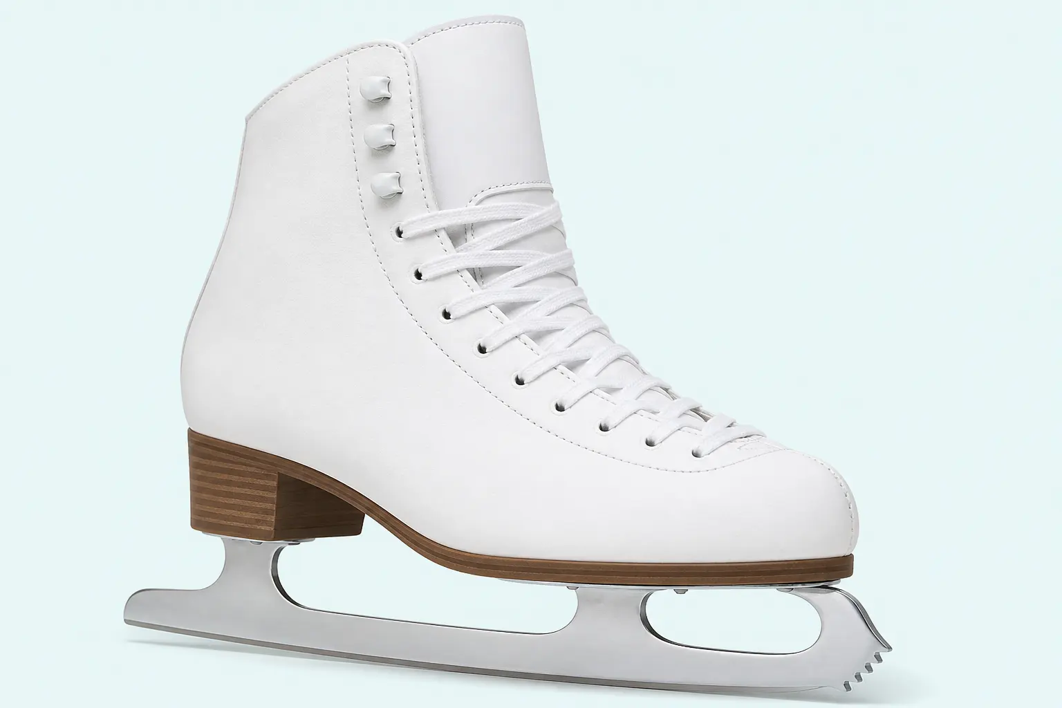 Weißer Eiskunstlaufschuh auf hellem Grund